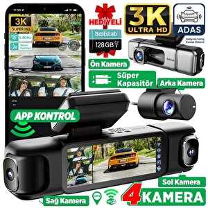 360+ Botslab G980h Pro 3k 4 Kameralı Wifi+gps Akıllı Araç İçi Kamera +150° Geniş Açı+yaya Algılama+gece Görüşlü (128gb Hafiza Kart