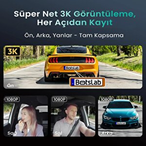 360+ Botslab G980h Pro 3k 4 Kameralı Wifi+gps Akıllı Araç İçi Kamera +150° Geniş Açı+yaya Algılama+gece Görüşlü (128gb Hafiza Kart