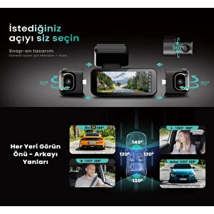 360+ Botslab G980h Pro 3k 4 Kameralı Wifi+gps Akıllı Araç İçi Kamera +150° Geniş Açı+yaya Algılama+gece Görüşlü (128gb Hafiza Kart