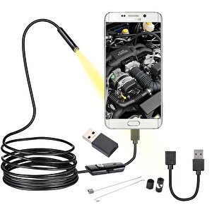 3in1 Micro Usb+type-c+usb A) Android Uyumlu 8 Mm Işikli 5 Metre Endoskop Yilan Kamera