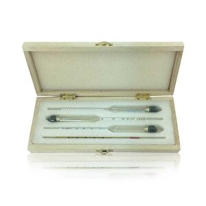 3'lü Set Alkolmetre 0-40-70-100 Ahşap Kutulu