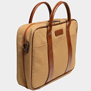 Retro Kanvas 35x23 Evrak Ve Laptop Çantası 13 İnç Camel
