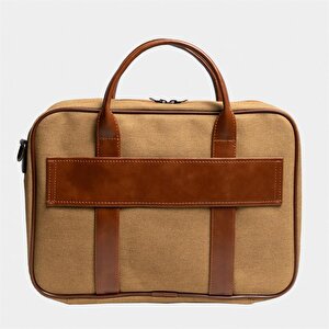 Retro Kanvas 35x23 Evrak Ve Laptop Çantası 13 İnç Camel