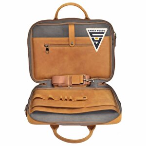 Hakiki Deri Evrak Ve Laptop Organizer Çanta 13 İnç Taba