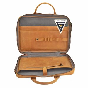 Hakiki Deri Evrak Ve Laptop Organizer Çanta 13 İnç Taba