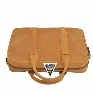 Hakiki Deri Evrak Ve Laptop Organizer Çanta 13 İnç Taba