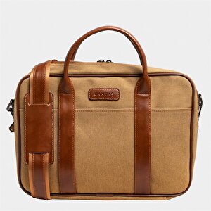 Retro Kanvas 40x29 Evrak Ve Laptop Çantası 15 İnç Camel