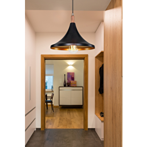 Style Tekli Mika Sarkıt Siyah Gold Ahşap Süs Detaylı Mutfak Avize Cafe Armatür Ofis Depo Aydınlatma