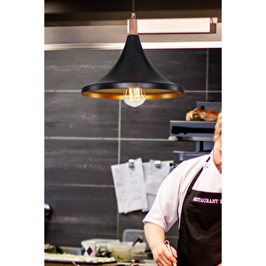 Style Tekli Mika Sarkıt Siyah Gold Ahşap Süs Detaylı Mutfak Avize Cafe Armatür Ofis Depo Aydınlatma