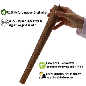 3 Adet Ahşap Ayak 40 Cm Ceviz M8 Civatalı Bağlantı Aparatlı Mobilya Tabure Sehpa Masa Destek Ayağı