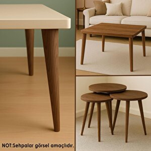 3 Adet Ahşap Ayak 40 Cm Ceviz M8 Civatalı Bağlantı Aparatlı Mobilya Tabure Sehpa Masa Destek Ayağı