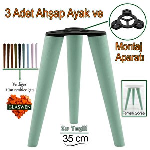 3 Adet Ahşap Ayak 35 Cm Su Yeşili M8 Civatalı Bağlantı Aparatlı Mobilya Tabure Sehpa Masa Destek Ayağı