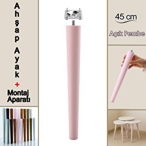 Ahşap Ayak 45 Cm Açık Pembe M8 Civatalı Bağlantı Aparatlı Mobilya Tabure Sehpa Masa Destek Ayağı