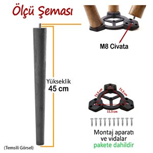 3 Adet Ahşap Ayak 45 Cm Su Yeşili M8 Civatalı Bağlantı Aparatlı Mobilya Tabure Sehpa Masa Destek Ayağı