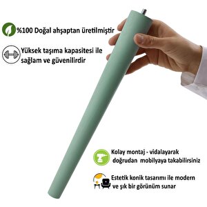 3 Adet Ahşap Ayak 45 Cm Su Yeşili M8 Civatalı Bağlantı Aparatlı Mobilya Tabure Sehpa Masa Destek Ayağı
