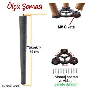 3 Adet Ahşap Ayak 35 Cm Açık Mavi M8 Civatalı Bağlantı Aparatlı Mobilya Tabure Sehpa Masa Destek Ayağı