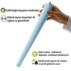 3 Adet Ahşap Ayak 35 Cm Açık Mavi M8 Civatalı Bağlantı Aparatlı Mobilya Tabure Sehpa Masa Destek Ayağı