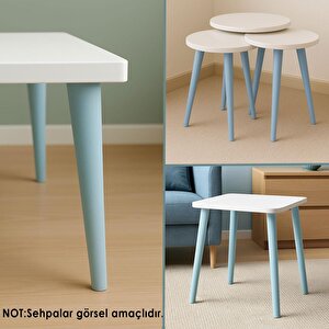 3 Adet Ahşap Ayak 35 Cm Açık Mavi M8 Civatalı Bağlantı Aparatlı Mobilya Tabure Sehpa Masa Destek Ayağı