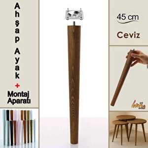 Ahşap Ayak 45 Cm Ceviz M8 Civatalı Bağlantı Aparatlı Mobilya Tabure Sehpa Masa Destek Ayağı