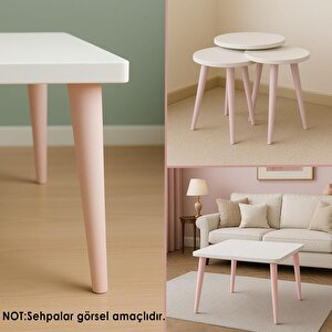 3 Adet Ahşap Ayak 35 Cm Açık Pembe M8 Civatalı Bağlantı Aparatlı Mobilya Tabure Sehpa Masa Destek Ayağı