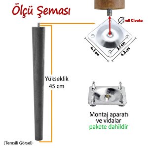 4 Adet Ahşap Ayak 45 Cm Açık Mavi M8 Civatalı Bağlantı Aparatlı Mobilya Tabure Sehpa Masa Destek Ayağı