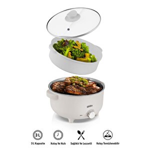 Sco-5061 700w 3 Litre Çok Fonksiyonlu Buharlı Pişirici Güveç, Pilav, Çorba, Haşlama