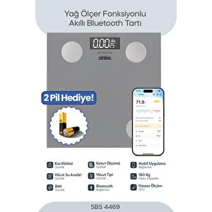 Sbs-4469 Bluetooth Dijital Yağ Su Kas Vücut Kitle Endeksi Kilo Ölçer Tartı Baskül