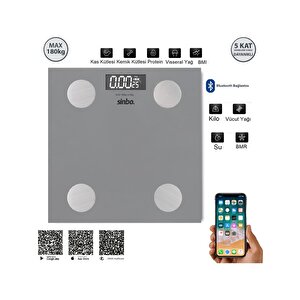 Sbs-4469 Bluetooth Dijital Yağ Su Kas Vücut Kitle Endeksi Kilo Ölçer Tartı Baskül