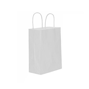 Kağıt Hediye Çantası Düz Renk Büyük Boy 25x31 Cm (25 Adet)  Beyaz
