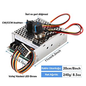 Dijital Göstergeli Takometreli Çift Yönlü İleri Geri Dc Motor Hız Regülatörü 40a 12v24v36