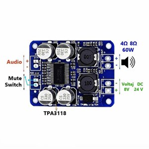 Xh-m313 Tpa3118 Sop-16  Mono Dijital Güç Amplifikatörü Amplifier Board 30w 60w