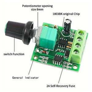 Pwm Dc Motor Hız Ayarlayıcı 1.8v 3v 5v 6v 12v Hız Regülator Düğmesi 2a 1803bk