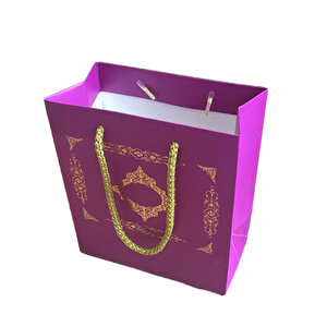 Karton Hediye Çantası Gold Saray Desenli 20x20x10 Cm (10 Adet)  Mor