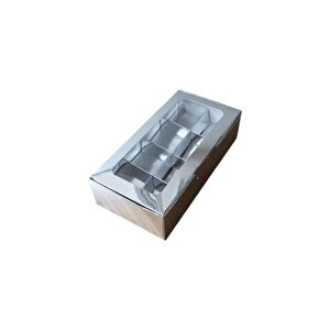 Asetat Pencereli Karton Kutu 20x10x5 Cm 8 Bölmeli Kutu (10 Adet)  Gümüş