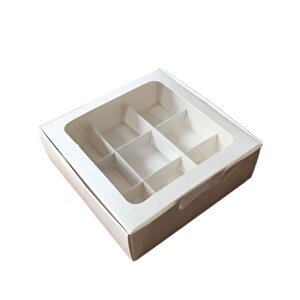 Asetat Pencereli Karton Kutu 15x15x5 Cm 9 Bölmeli Kutu (10 Adet)  Beyaz