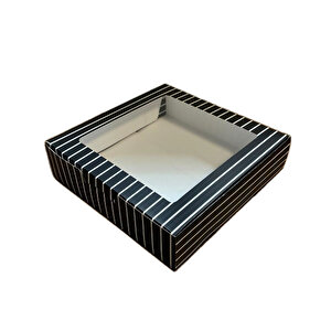 Pencereli Karton Kutu Çizgili Model 20x20x5 Cm (10 Adet)  Siyah