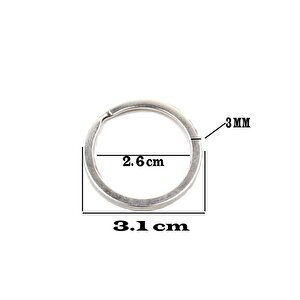 Zincirsiz Boş Yassı Model Anahtarlık Halkası  3.1 Cm (50 Adet)  Gümüş