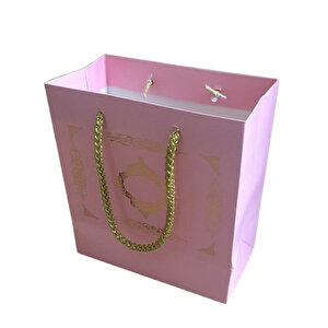Karton Hediye Çantası Gold Saray Desenli 20x20x10 Cm (10 Adet)  Pembe