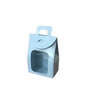 Kına Ve Çerez Çantası Pencereli Karton 7.5x11x4 (20 Adet)  Mavi
