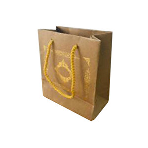 Karton İpsaplı Hediye Çantası Saray Desenli Gold 15x17x8 10 Adet  Kraft