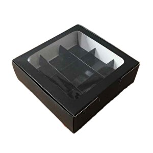 Asetat Pencereli Karton Kutu 15x15x5 Cm 9 Bölmeli Kutu (10 Adet)  Siyah