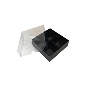 Asetat Kapaklı Karton Kutu 12x12x3 Cm 4 Bölmeli Kutu (10 Adet)  Siyah