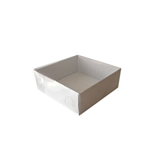 Asetat Kapaklı Karton Kutu Düz Renk 9x9x3 Cm (50 Adet)  Beyaz