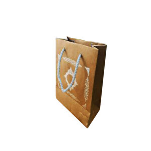 Karton İp Saplı Hediye Çantası Saray Desenli Gümüş 12x17 25 Adet  Kraft