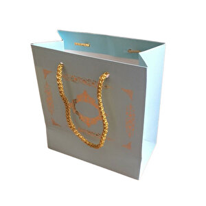 Karton İpsaplı Hediye Çantası Saray Desenli Gold 15x17x8 10 Adet  Mavi
