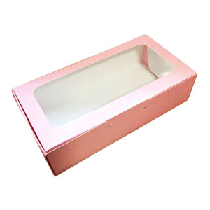 Pencereli Karton Kutu Düz Renk 20x10x5 Cm  (10 Adet) Pembe