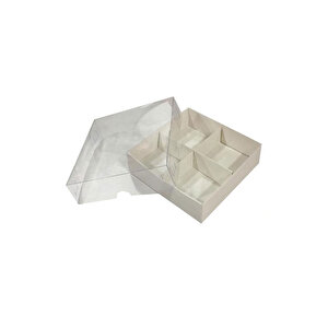 Asetat Kapaklı Karton Kutu 12x12x3 Cm 4 Bölmeli Kutu (10 Adet)  Beyaz