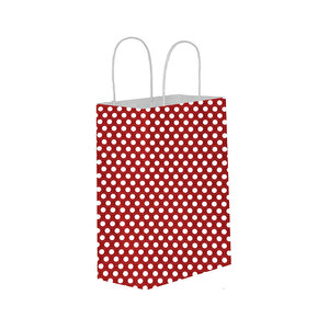 Kağıt Hediye Çantası Puantiyeli Büyük Boy 25x31 Cm (25 Adet)  Puantiyeli Kırmızı