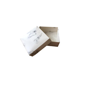 Komple Karton Kutu Mermer Desenli 8x8x3 Cm (50 Adet)  Beyaz