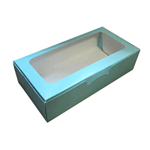 Pencereli Karton Kutu Düz Renk 20x10x5 Cm  (10 Adet) Mavi